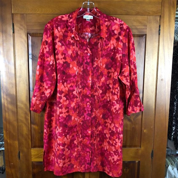 Coldwater Creek Lightweight Watercolor Beachy Floral Button up Artsy Tunic Top - Picture 1 of 10